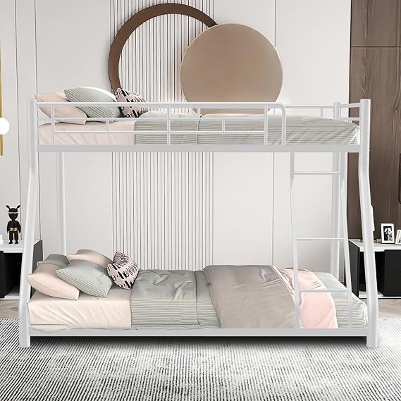 Twin Over Full Metal Bunk Bed with Ladder and Guardrail