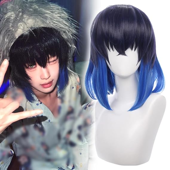 Black blue gradient Cosplay Wigs Men short Hair In-Inosuk Style