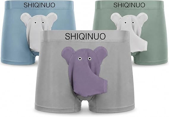 Men's Modal Boxer Briefs 3 Pack, Funny Elephant Trunk Underwear | 93% modal, 7% spandex boxer briefs with elephant trunk pouch, open fly and breathable stretch for soft daily comfort