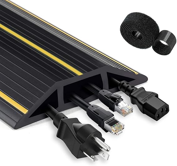 3 Cord Channels Cable Protector, 6 Ft (1.8 M) Heavy Duty Floor Cable Cover