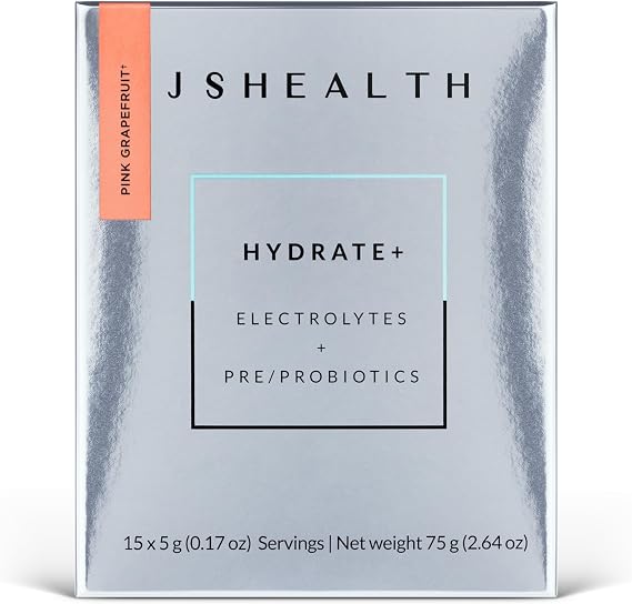 JSHealth Vitamins Hydrate+ Electrolyte Powder Packets for Women with Probiotics Nutritionist Formulated by Jessica Sepel Hydration Drink Mix Pink Grapefruit, 15 Sticks