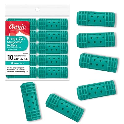 Annie Snap-On Magnetic Hair Rollers Large 78 Inch with Locking Snap-Over Hood Secure Hold No Pins Needed Green, 10 Count