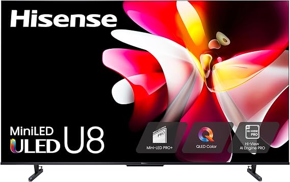 Hisense 100-Inch Class U8 Series Mini-LED ULED 4K UHD Google Smart TV (100U8K) - QLED, 480 Motion Rate, 144Hz Game Mode Pro, Dolby Vision IQ, HDMI 2.1, Alexa Compatibility, 2.1.2 Multi-Channel Audio