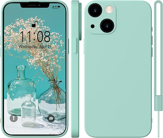 WXX iPhone 13 Silicone Case, Hany Case iPhone 13 Thin Slim with Microfibre, Scratch-Resistant All-Round Protection Case for iPhone 13 6.1 Inch 2021 Mint Green