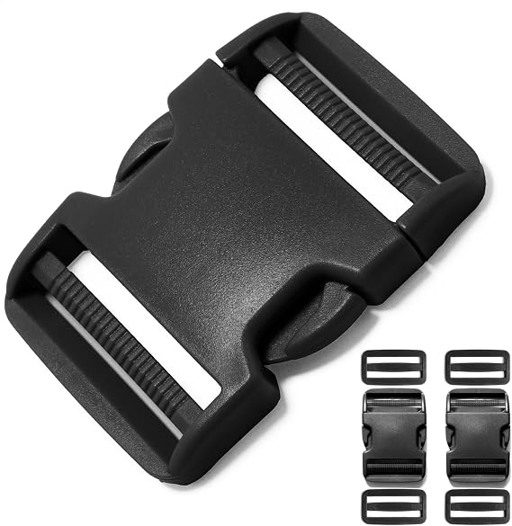 Buckle for 2 inch Webbing Straps, Side Release Buckles 2 Set + 4PCS Tri-glide Slide Plastic Clip Fit 2"(50mm) Nylon Strap Webbings Belt Backpack Replacement Dual Adjustable No Sewing Heavy Duty Black