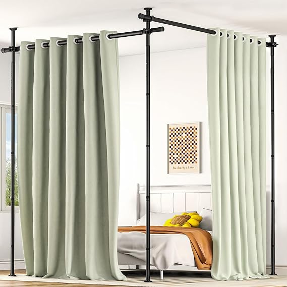 AKTOP Room Divider, No Drill Floor-to-Ceiling Tension Rod for Privacy Black
