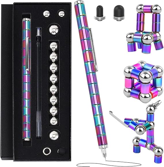 Magnetic Fidget Pen - Perfect Writing and Spinner Magnet Toy Combination, Figette Figit Pen with 13 Magnetic Rings, Ideal Office Study Gift for Kids 8+, Teens & Adults with ADHD(Colorful)