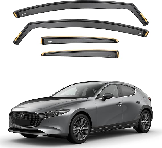 ISPEED Wind Deflectors For MAZDA 3 MK4 2019-onwards 5 Door Hatchback 4pc - Keep Your Car Ventilated In Rain - Reduce Wind Turbulence - Tinted
