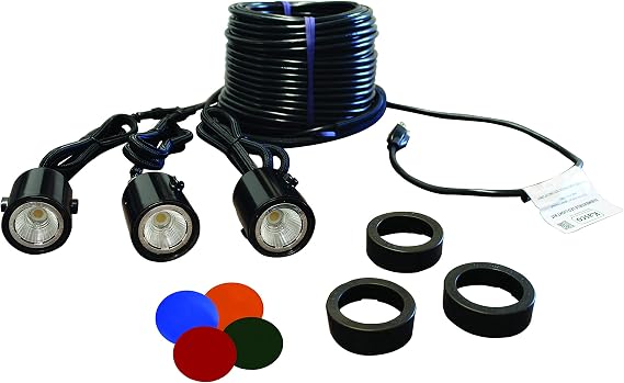 Kasco LED 3-Light Kit for 1/2-1HP Fountains, 120V, 150ft Power Cord | LED Light, composite housing resists corrosion, 11W per fixture, 5 color lens options included, easy installation on fount...