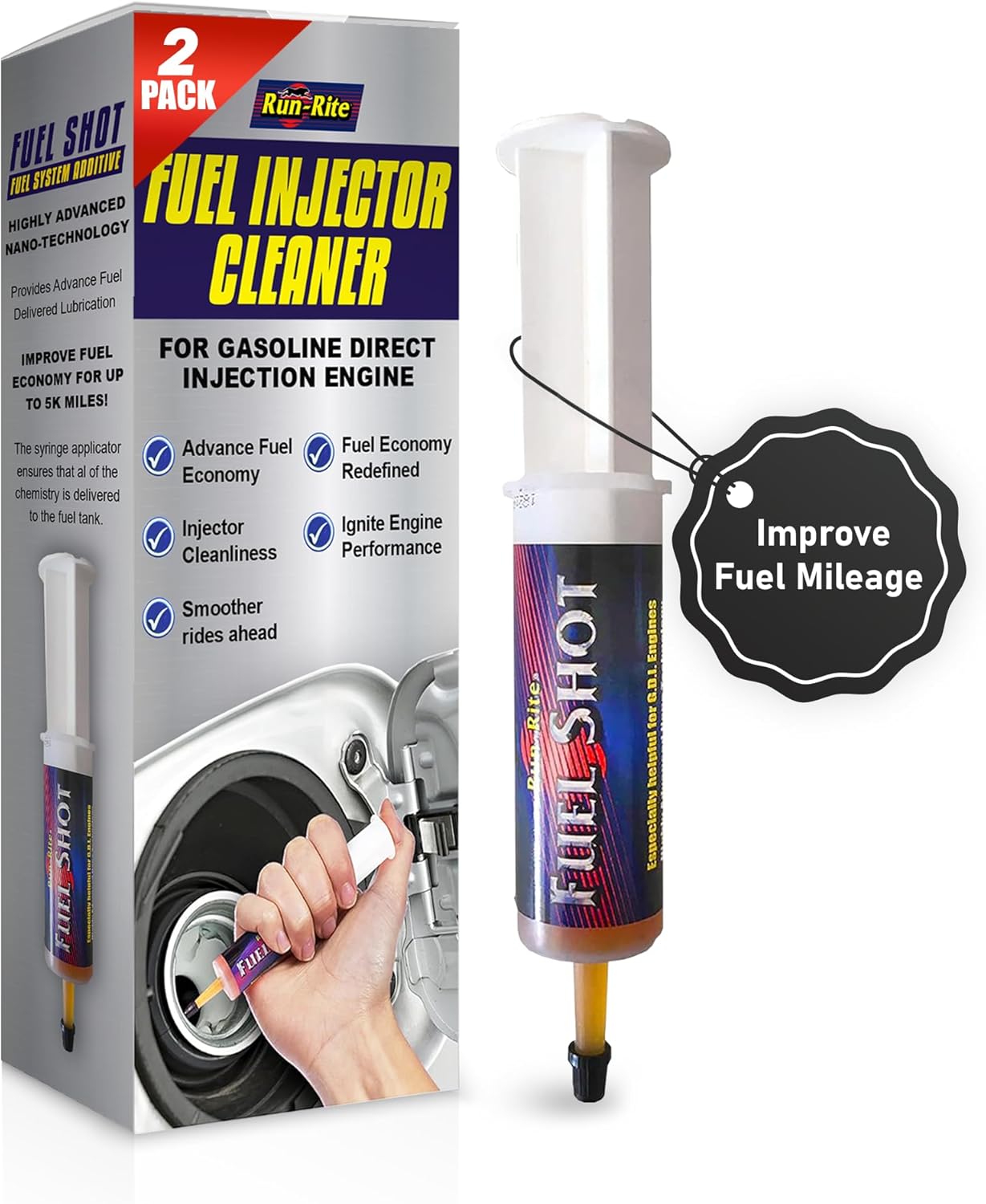 Fuel Shot - Fuel Treatment & Engine Enhancer with Syringe Applicator - Direct Injection Valve cleaner that Effectively Removes Carbon Deposits for Better Mileage & Boost Fuel Economy - 2 Pack