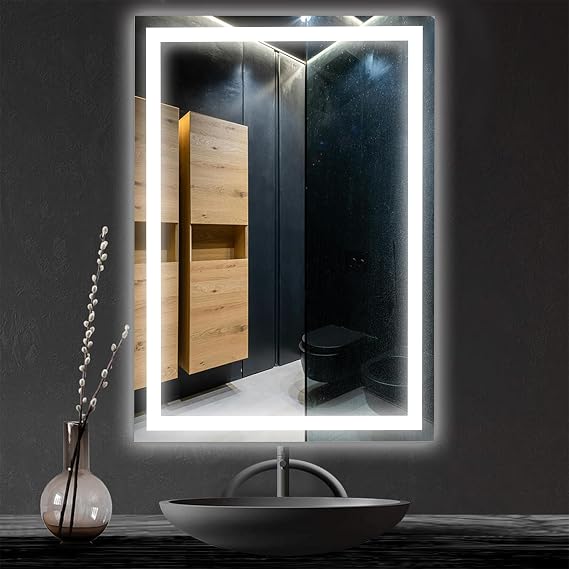 20x30 Inch Rectangular LED Bathroom Mirror with Lights Front and Backlit, 3 Color Modes, Touch Dimmer, Anti-Fog - Wall Mounted Vanity Mirror for Bathroom, Bedroom - Fab Glass and Mirror