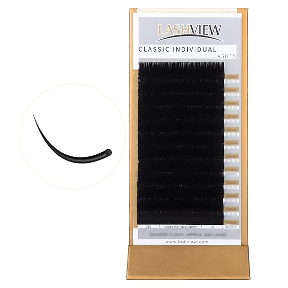 LASHVIEW D Curl 13mm Silk Fake Eyelash Extensions 0.20 Thickness Thick Lashes Semi-Permanent Eyelashes Natural Individual Application for Professional Salon Use