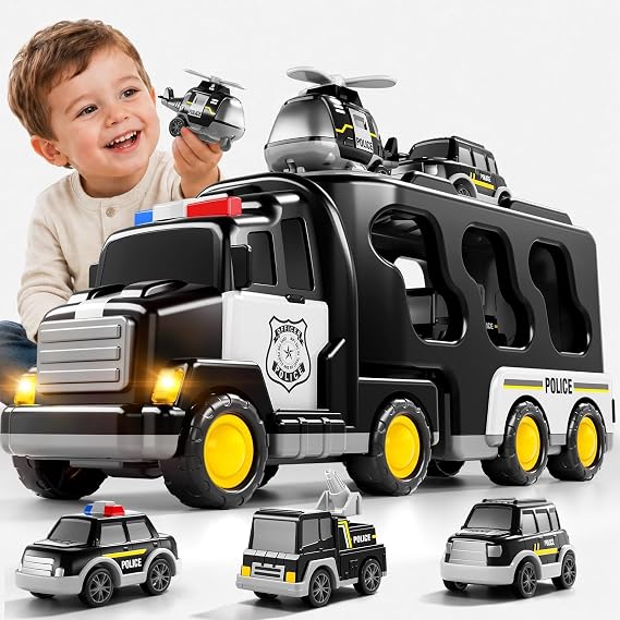 Bennol 5-Piece Police Car Toys for Kids Boys 3-5 4-8, Toy Cop Cars with Lights & Sound, Helicopter & Mini Police Cars for Ages 3 4 5 6 7 8 Toddlers Girls Gifts