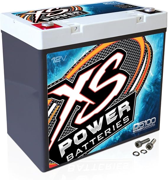 XS Power D5100 3100 Amp AGM Battery with M6 Terminal Hardware - Group 51 12 Volt 66Ah 872CA Deep Cycle AGM Powercell for Car Audio Systems and Performance Cars