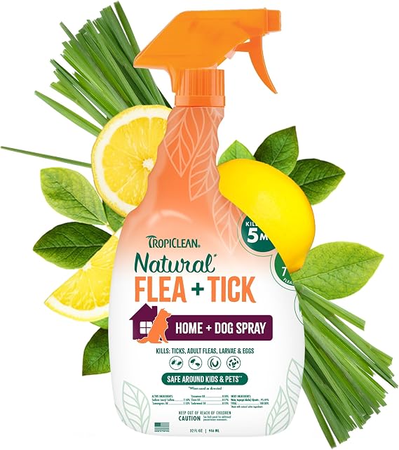 TropiClean Natural Flea Spray for Home & Dogs, 32oz