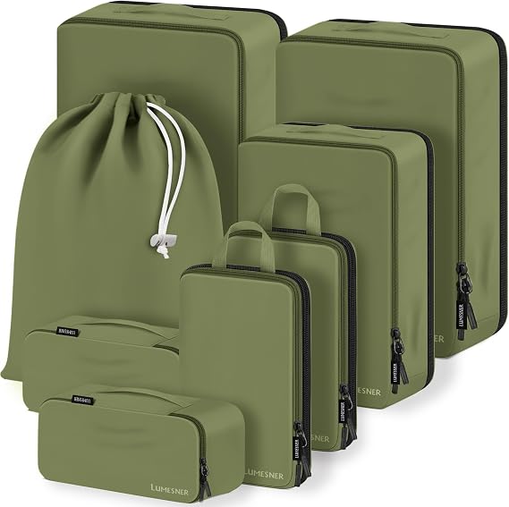 Lumesner 8 Set Compression Packing Cubes, Travel Suitcase Organizers