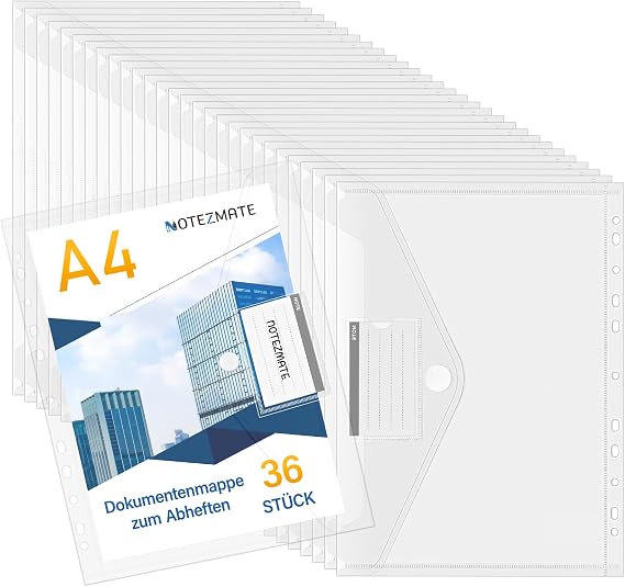 Plastic Wallets A4+ Punched Pockets,36 Pack Plastic Poly Pockets,Files Document A4+ with 11 Hole Fit 2/3/4 Ring Binders Folders,Files Folder for Any Filing Easy Organisation