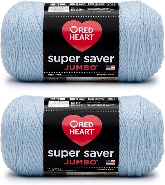 Red Heart Super Saver Jumbo Yarn for Crocheting, Light Blue, 2-Pack