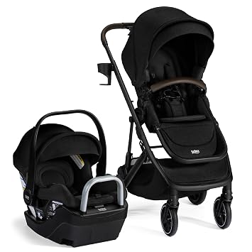 Britax Prism Full-Size Travel System, Infant Car Seat Stroller Combo with Alpine Base; Baby & Toddler Stroller with One-Hand Fold & Telescopic Handlebar; ClickTight Car Seat Installation Raven Black