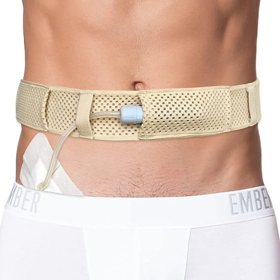 Mesh Breathable PD Belt Peritoneal Dialysis Catheter Accessories Supplies Soft Transfer Set Holder Protector Belts for Stomach Feeding Peg J Tube Women Men Adults Beige