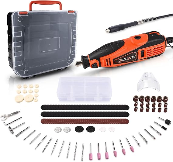 GOXAWEE Mini Rotary Tool Kit with Flex Shaft -140Pcs Accessories, Orange | Variable Speed Electric Grinder Set for DIY Cutting, Drilling, Engraving, Grinding, Sanding, Polishing Craft Projects