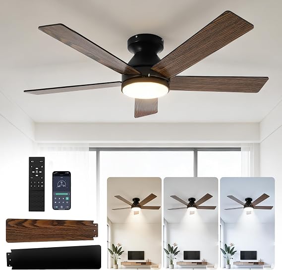 Ceiling Fan with Lights and Remote, 42 Inch White Ceiling Quiet DC Motor Ceiling Fan, Dimmable LED Outdoor Fan with APP Control, 6 Speed Timer Reversible Modern Ceiling Fan for Patio Bedroom [Energy Class G]
