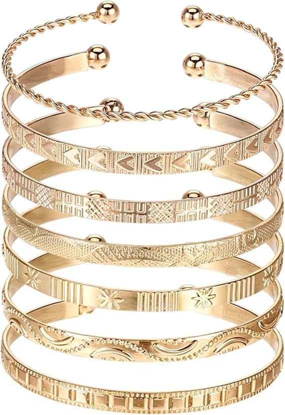 7PCS Gold Bangles, Gold Bracelets for Women, Multi Layer Stackable Cuff Bracelet Set, Fashion Accessories, Indian Open Cuff Bracelet, Jewelry Gifts, Non Tarnish,Trendy