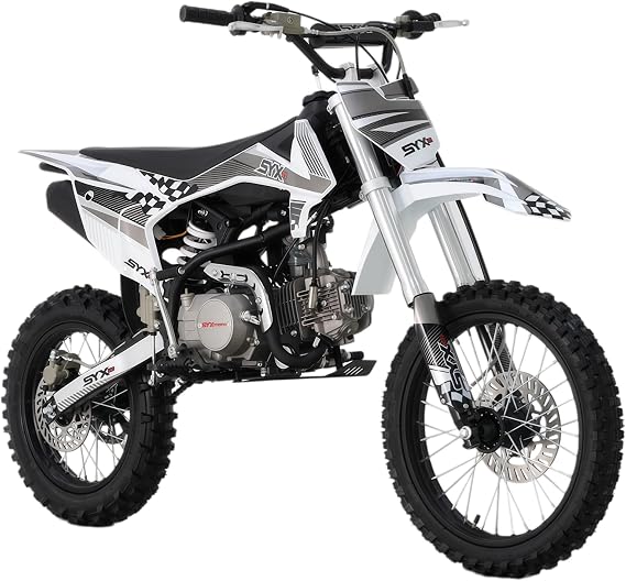 SYX MOTO 125cc 4-Stroke Dirt Bike for Teens and Adult, 4-Speed Manual Gas Pit Bike, 17"/14" Big Off-Road Tires, Electric/Kick Start, Hydraulic Disc Brakes