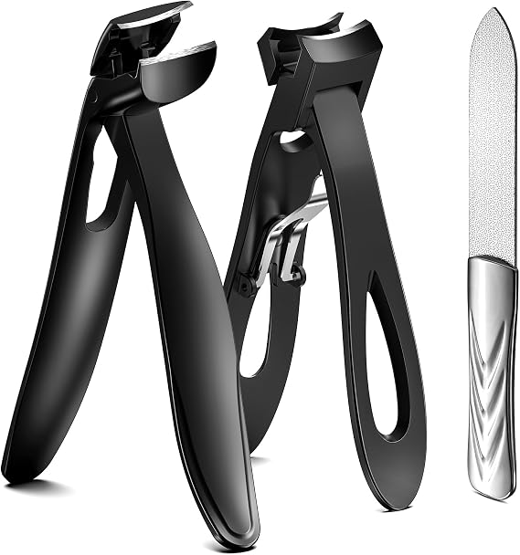 BEZOX Toe Nail Clipper for Thick Nails for Seniors, Nails Clipper Set for Comfort Nail Trimming, Precision Fingernail Clippers - Black
