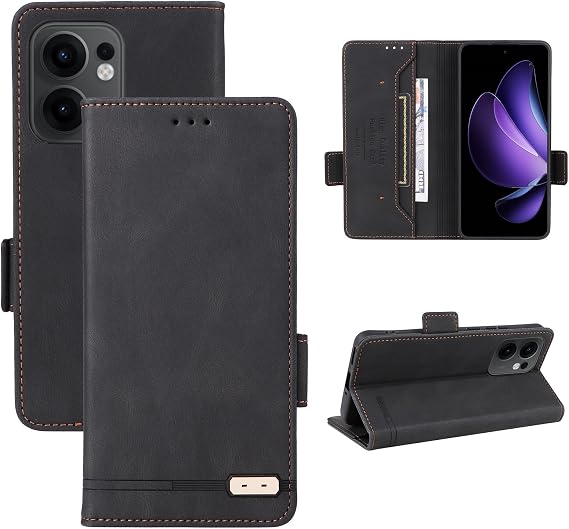 Smartphone Flip Case Compatible with Oppo Reno 13F Wallet Case,PU Leather Flip Folio Case with Card Holders [Shockproof TPU Inner Shell] Phone Cover, Magnetic Closure Protection Case Flip Cases(Black)