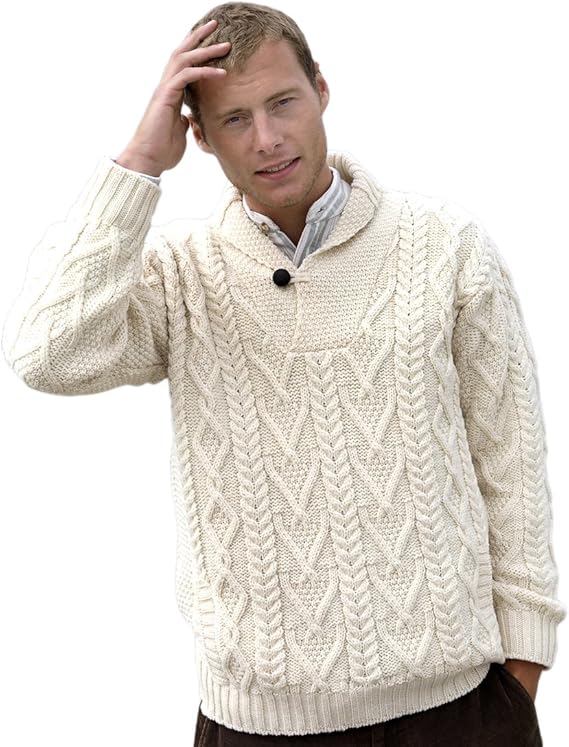 Merino Wool Irish Fishermans Rib Sweater with Patches.