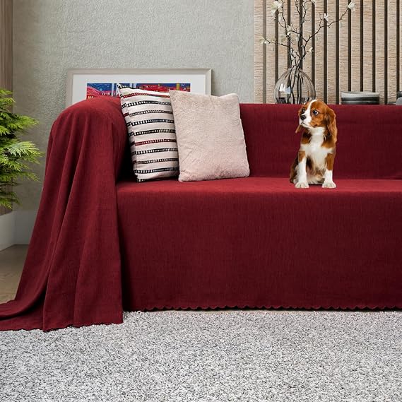 LATUDA CONCEPT Koltuk Örtüsü Şönil Kaymaz Çift Taraflı Çekyat Örtüsü Koltuk Şalı 175x300 - BORDO