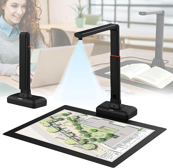 A2 large format book scanner, document camera scanner, resolution up to 23MP, OCR text recognition, automatic continuous shooting