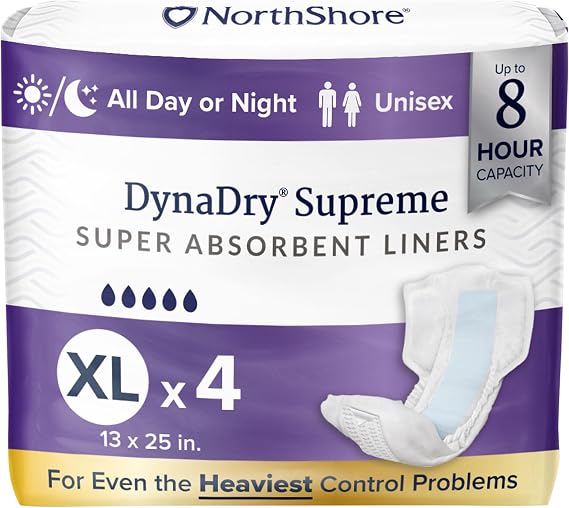 NorthShore DynaDry Supreme Heavy-Duty Incontinence Liners, XL, 4 Count