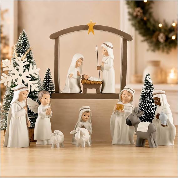 12 Piece Nativity Set, Resin Indoor Christmas Manger Scene