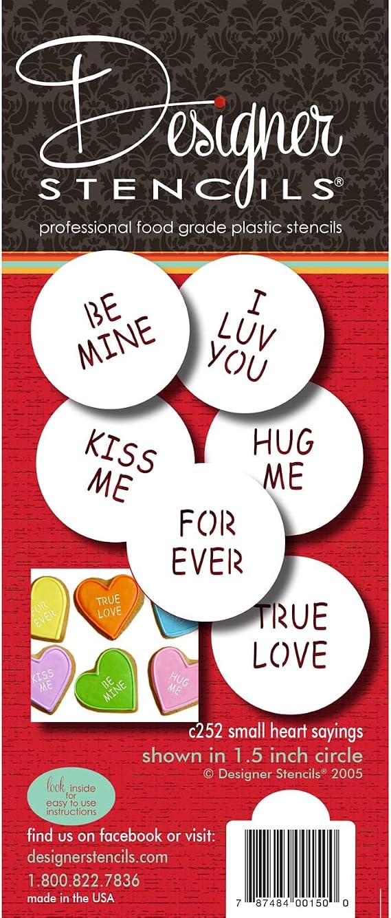 Designer Stencils Candy Heart Sayings Cookie Stencils, Small, Beige/Semi-Transparent