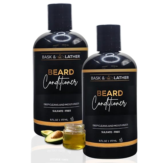 BASK & LATHER Beard Conditioner for Men: Coconut Oil, Shea Butter, Beard Softener, Deep Cleans, Hydrates, Sulfate-Free, All Hair Types, 6 fl oz, 2