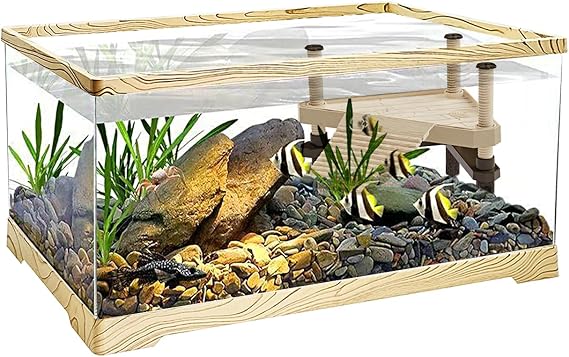 Turtle Tank with Turtle Basking Platform, 20" x 9.5" x 9.5" Aquatic Turtle Tank for Juvenile Turtle,Convenient Bottom Drainage, and Versatile Design for Aquatic Turtle Habitat