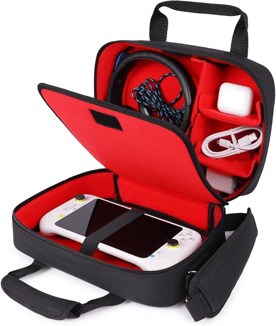 USA Gear Handheld Carrying Case Fits ASUS ROG Xbox Ally X, ROG Ally, Logitech G Cloud, PS, Lenovo Legion Go - Shoulder Bag Storage Organizer with Customizable Dividers, Padded Interior - Red