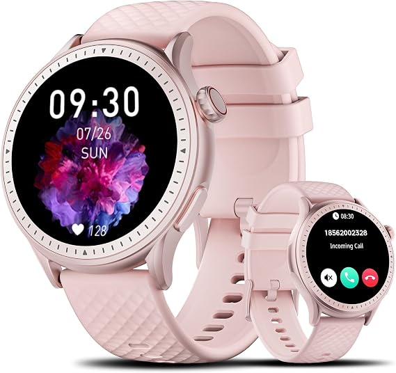 Smart Watch for Men Women Answer/Make Call, 1.46'' AMOLED Ultra-Clear Screen Fitness Tracker with Heart Rate/Sleep/SpO2 Monitor, 3ATM Waterproof Smartwatch for iPhone/Samsung/Android, 110+ Sport, Pink