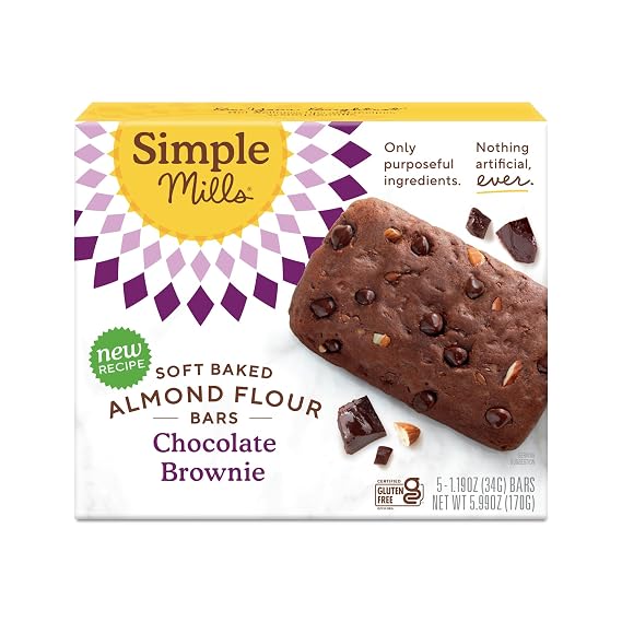 Simple Mills Almond Flour Soft Snack Bars, Choc Brownie, 1pk, 5ct, 1.19oz