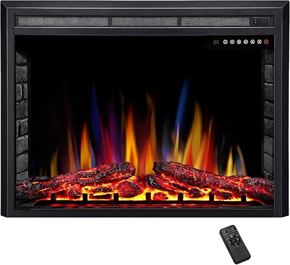 36" Electric Fireplace Insert, 5 Flame/12 Log Colors, 5 Speeds, 50-99F