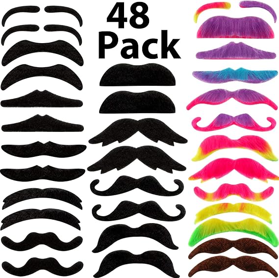 Hestya 48 Pcs Fake Mustaches Stickers Halloween Cosplay Self Adhesive