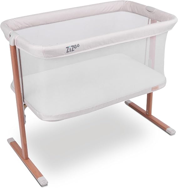 Tutti Bambini ZiZee® Moses Basket with Stand – Rocking Baby Crib with All-Around Breathable Mesh, Mattress Included, Wheels & Travel Bag | Easy Fold | 0–6 Months | Walnut/Ecru