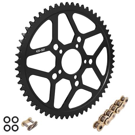 58 Tooth Sprocket with Chain Links for Surron, CNC 58T Chain Sprocket 7075 Aluminum Compatible with Segway X160 X260 Sur Ron Light Bee X - Black