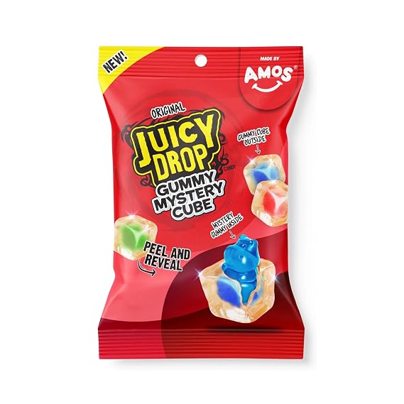 Juicy Drop Mystery Gummy Candy Cubes Original Flavor 3.5oz | Peelable Strawberry Gummy Cube Mystery Animal Inside Interactive 2-in-1 Treat Fun Candy Gifts for Kids