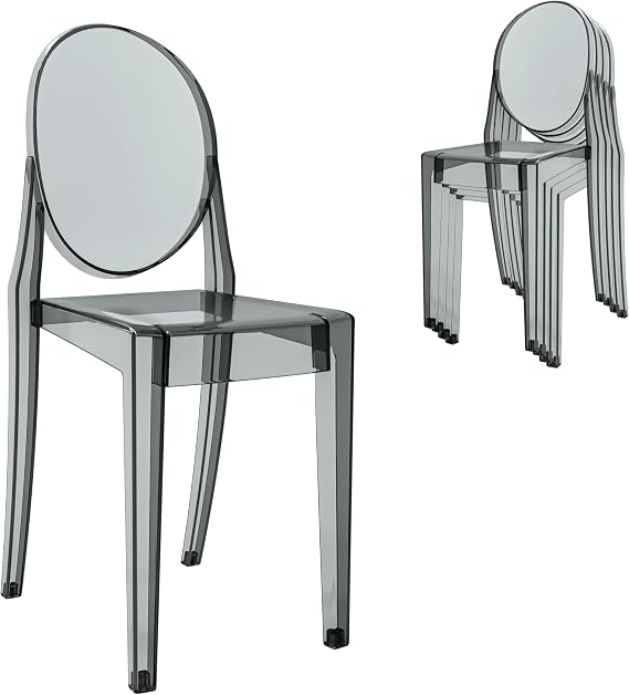 Ghost Chairs, Stackable Acrylic Event Chairs, Set of 4, Grey | gray ghost chairs, stackable acrylic chairs, set of 4, wedding chair, event seating, dining chairs, indoor outdoor, Chiavari