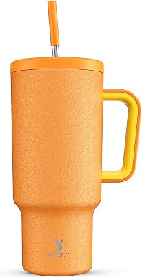 Meoky 40oz Tumbler with Handle, Leak-proof Lid and Straw, Insulated Coffee Mug Stainless Steel Travel Mug, Keeps Cold for 34 Hours or Hot for 10 Hours Peach