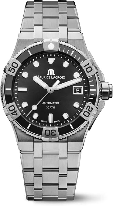 Maurice Lacroix AIKON Automatic Venturer 38mm, Stainless Steel Case with Black Ceramic Bezel, Black Sunray Dial, Stainless Steel Strap, 30 ATM Water Resistance