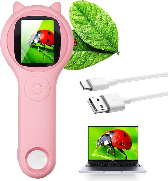 Pink Handheld Digital Microscope, Educational Microscope Science | Portable Mini Microscope Magnifying Glass for Kids, Ages 3-12